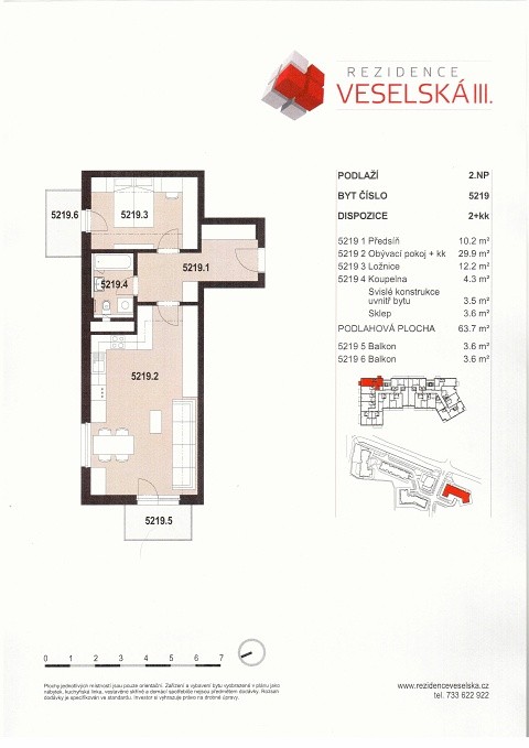 Prodej bytu ve výstavbě 2+kk/2xB, OV, projekt Veselská III., Praha 9 - Letňany