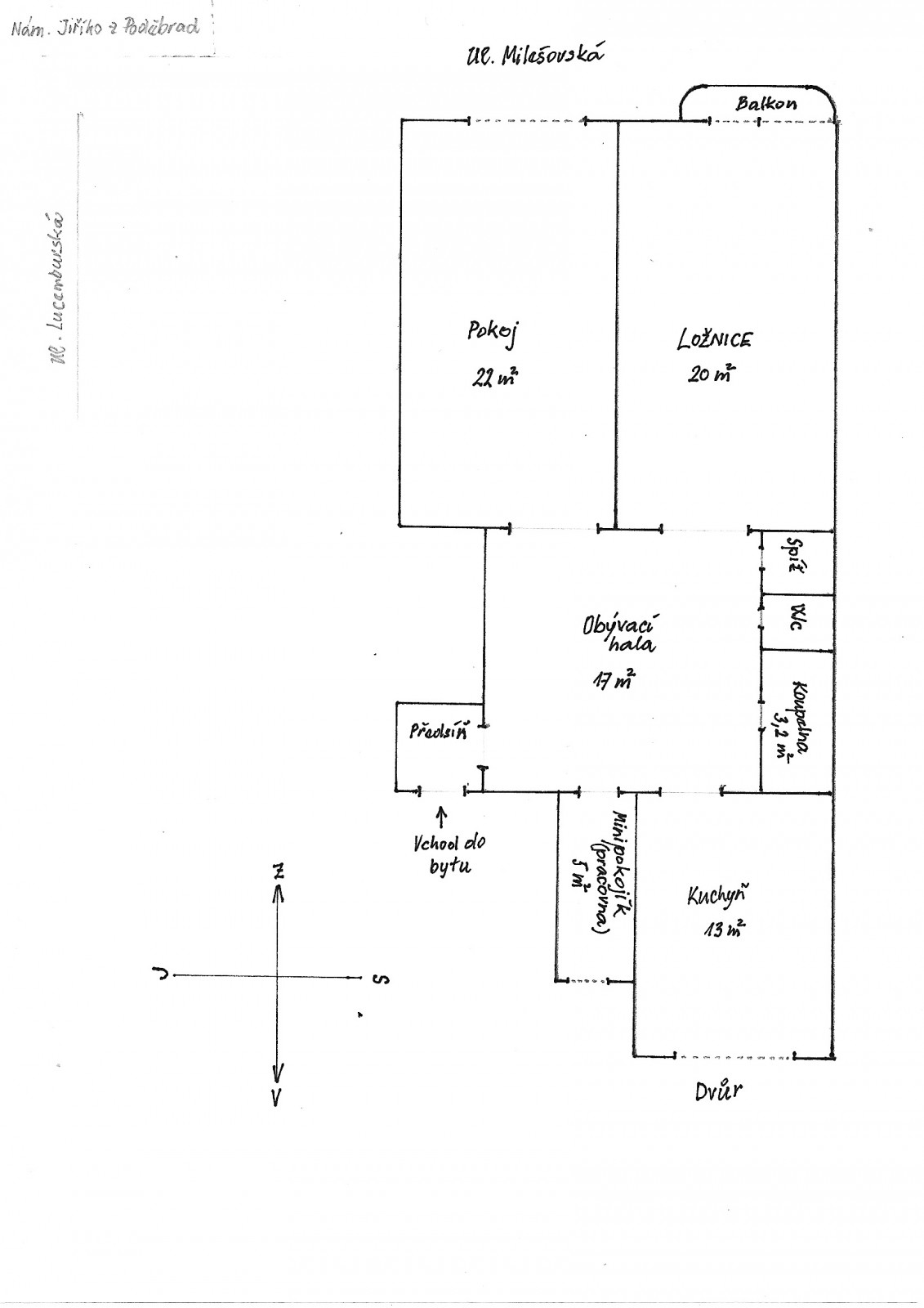 Pronájem bytu 3+1/B, OV, Vinohrady, Lucemburská, Praha 2 - Vinohrady
